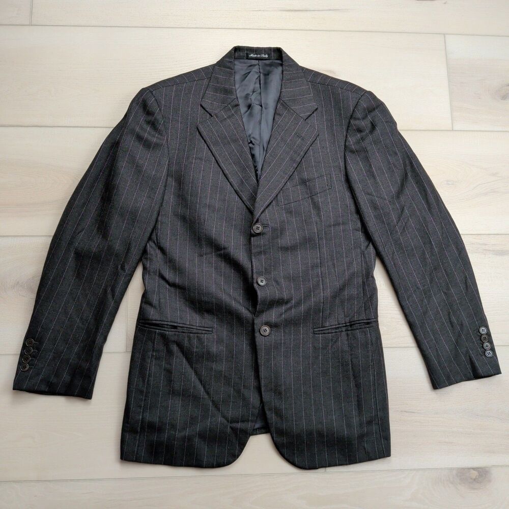 Loro Piana Pal Zileri Blazer Sport Coat Mens 40R 100% Cashmere Black‎ Pinstripes